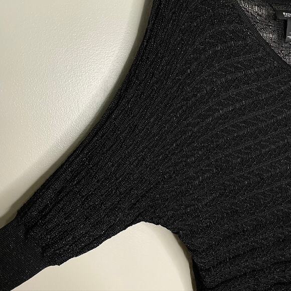 Women's White House Black Market V Neck Short Sleeve Open Knit Sweater Black XS - Picture 5 of 8